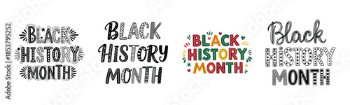 Black history month text designs in diverse styles and colors