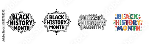 Black history month text designs in diverse artistic styles