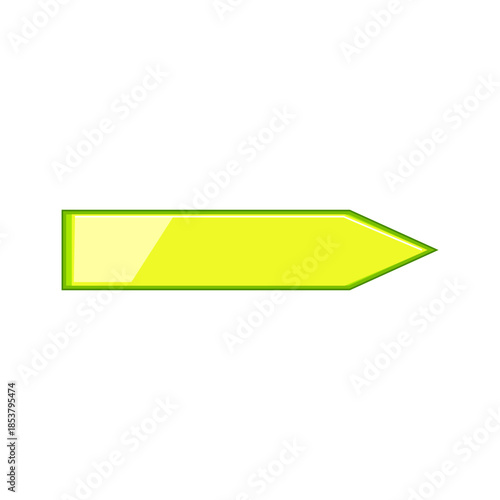 Yellow arrow shaped sticky note pointing right on white background, highlighting a specific point on a document or presentation as a reminder, guide, or attention marker for navigation
