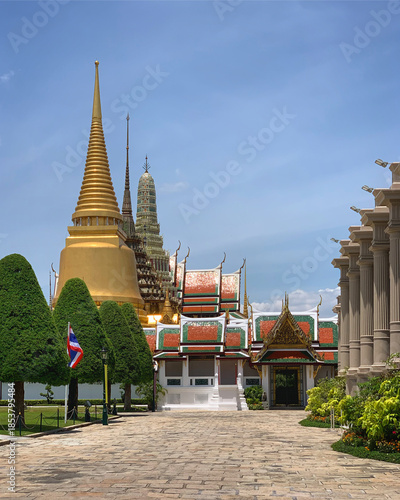 The Grand Palace and Wat Phra Kaeo or Temple of the Emerald Buddha in Bangkok, Thailand, July 2019
