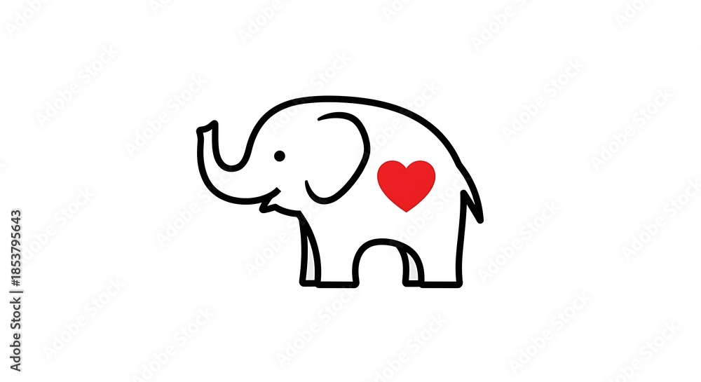 Fototapeta premium 線画の優しさ、愛を運ぶ象