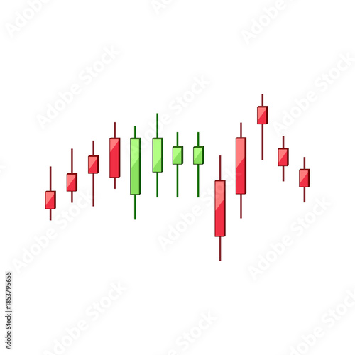 Candlestick chart elements depict market trading activity, showing price fluctuations and investment trends for informed financial analysis and economic decision making