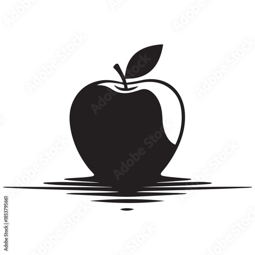 Simple black silhouette of an apple in water