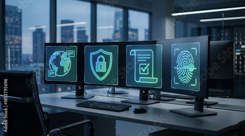 Cybersecurity team working on data protection in modern office