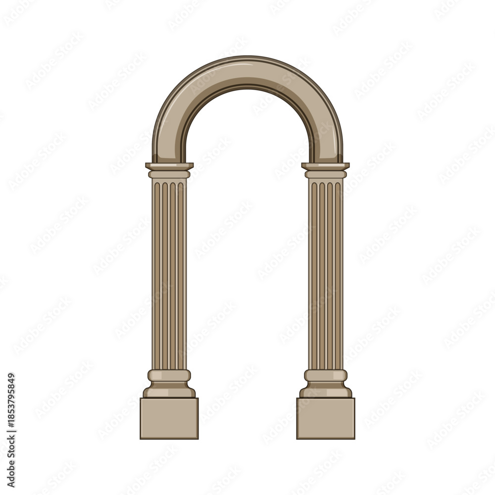 Naklejka premium Classical architectural element depicting a stone archway resting on two fluted columns, symbolizing entrance, history, and structural design, perfect for various graphic applications