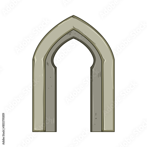 Stone gate arch frame portraying an empty opening, symbolizing entry, exit, doorway, or a portal to new possibilities with a medieval architectural style