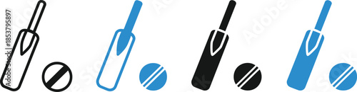 Cricket Bat & Ball Icon Set – Stylized Equipment Variations for Sport and Design