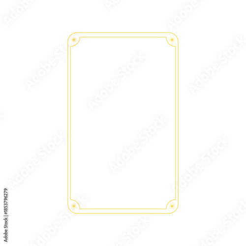Empty golden rectangular frame creating a decorative border for a playing card, featuring small stylized sun motifs in each corner, often used for tarot or oracle cards