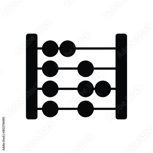 Black Abacus Icon with Four Rows of Beads on White Background counting calculation