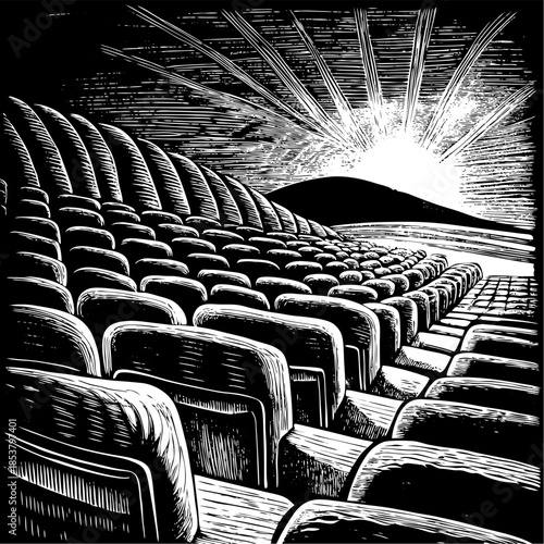 Empty Theater Seats with Sunlight Beam