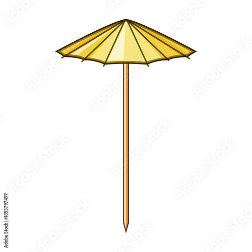 Yellow cocktail umbrella toothpick providing decoration and a fun, festive accent for summer drinks, parties, and tropical celebrations on a clean white background