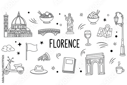 Florence iconic landmarks and cultural symbols illustration