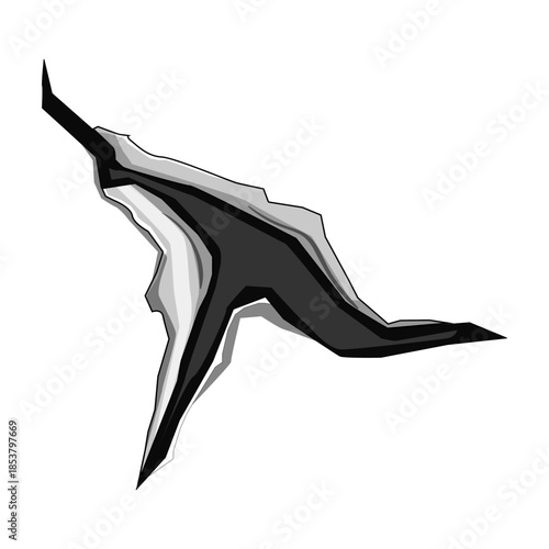 Abstract illustration showing a sharp, angular tear in a surface, revealing multiple layers and creating a striking visual impact of damage and destruction