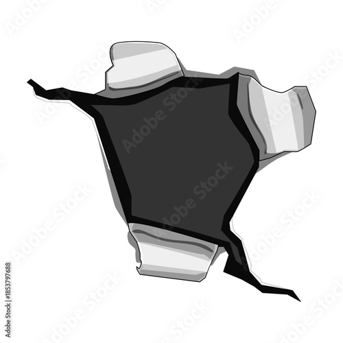 Abstract illustration of a dark, irregularly shaped void created by a torn or ripped surface, presenting a powerful grunge texture and negative space concept