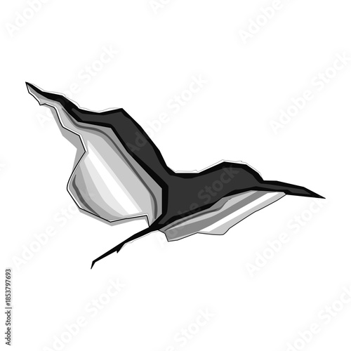 Ripped metal creating a dynamic abstract opening, revealing a white background, symbolizing damage, breakthrough, and separation in a graphic vector illustration