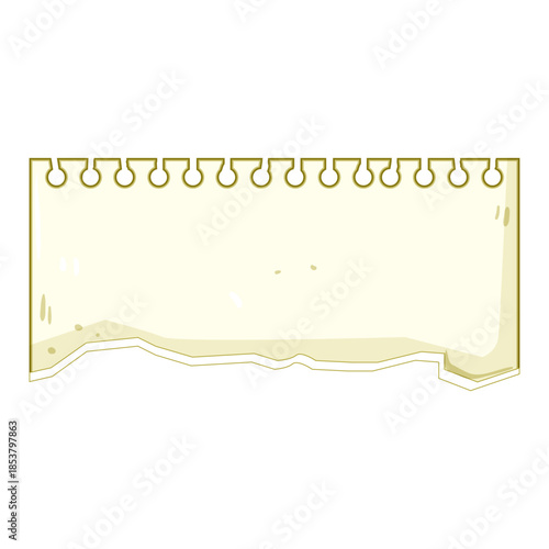 Blank torn note sheet with punched holes at top, aged texture and torn bottom edge, isolated on white ideal for messages, reminders, vintage designs and stationery templates