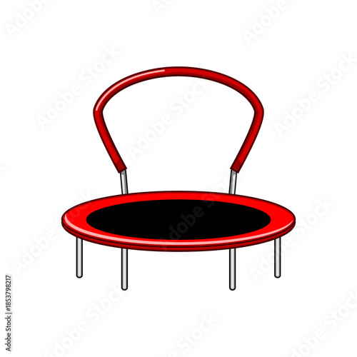 Round fitness trampoline with a red frame and black jumping mat, providing equipment for home exercise, healthy lifestyle, and playful indoor activity