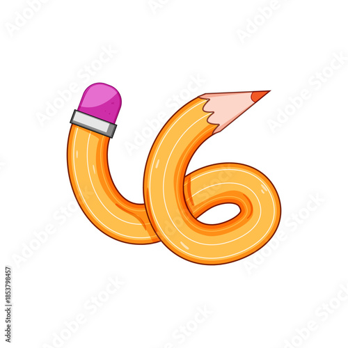 Cartoon drawing pencil with a pink eraser and sharpened tip, depicting concepts of flexibility, creativity, innovation, and adapting to new ideas or challenges