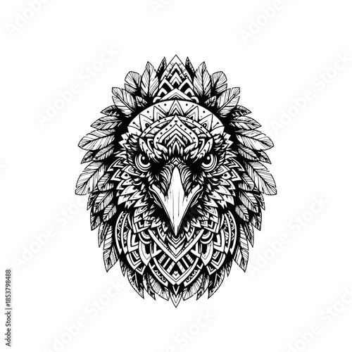 Intricate Black and White Eagle Illustration.