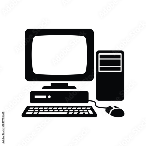 Desktop Computer Icon – PC Workstation Technology Silhouette Vector