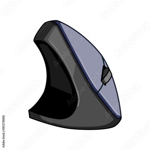 Illustration showcasing an ergonomically designed vertical computer mouse, offering improved wrist posture and reducing strain for users working with technology and digital devices