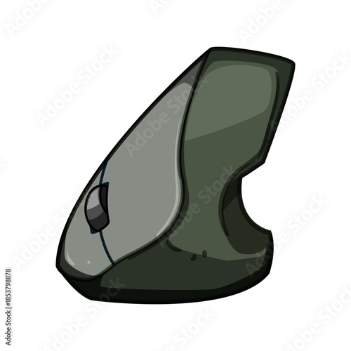 Vertical ergonomic computer mouse promoting neutral wrist and hand posture for office and digital work, modern grey design ideal for comfort, productivity, and preventing strain