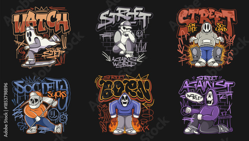 Urban Graffiti Vector Streetwear Cartoon T-shirt Graphic Bundle, Urban Streetwear Graffiti, Graffiti Vector Design, Graphic Vector SetUrban Graffiti Vector Streetwear Cartoon T-shirt Graphic Bundle