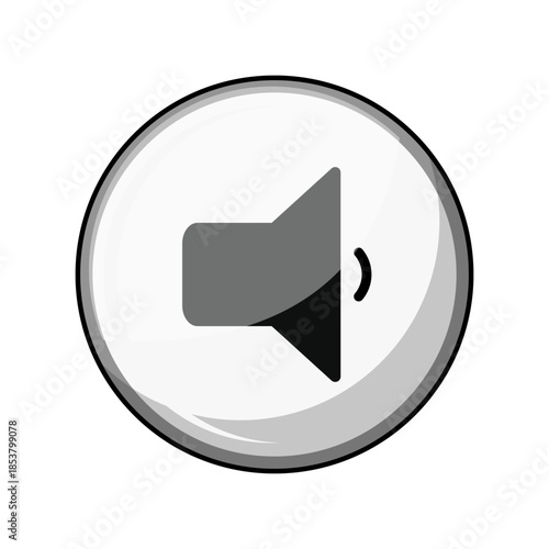 Glossy circular speaker button with sound waves on a white background, representing volume control, media playback and uiux audio settings for web and app design