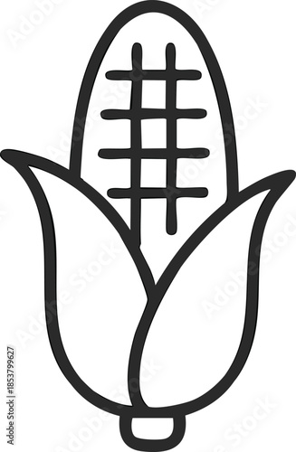  minimalist black line icon of corn on the cob,