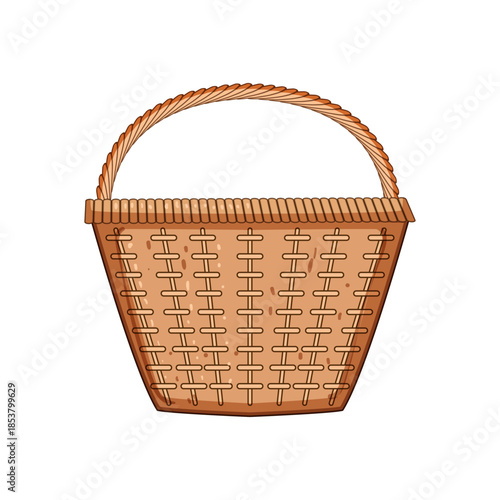 Wicker basket featuring a woven texture and braided handle for carrying various items, useful for picnics, shopping, or collecting fruit and vegetables