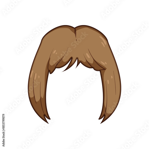 Brown short hair wig cartoon illustration ready for customization, depicting a common hairstyle accessory for character design or fashion projects with an alpha background