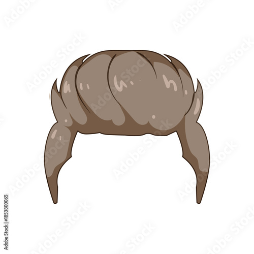 Stylized brown male wig illustration showing a simple top and side short hairstyle for avatars, character design, dress up games, cosplay and fashion use on white background