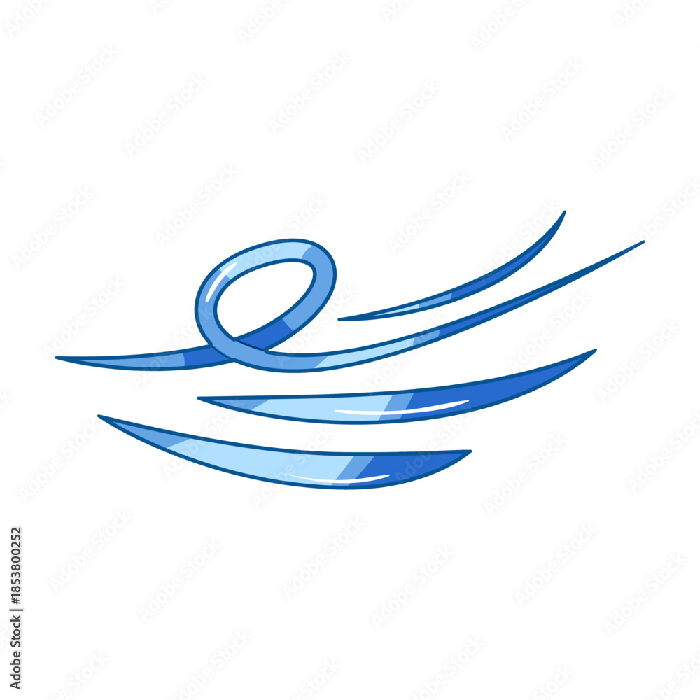 Naklejka premium Stylized blue air current stream symbolizing wind and breeze, abstract swirling flow representing ventilation, cool air, movement and atmospheric or environmental concepts on white background