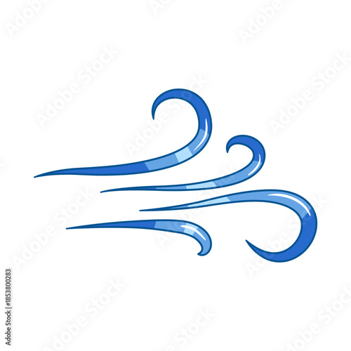 Blue stylized lines representing wind or air movement illustrating concepts of weather, climate, temperature, and environmental processes against a clean white background