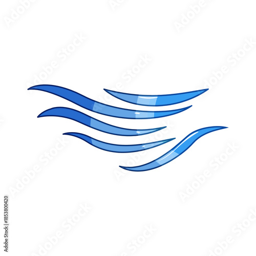 Stylized blue lines forming a dynamic wavy pattern illustrate concepts of air, wind, refresh, and motion, suitable for weather, ventilation, or abstract design elements
