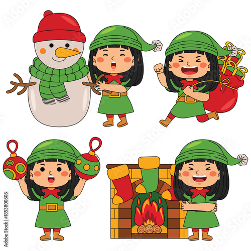 Elf Girl Cartoon Christmas Character