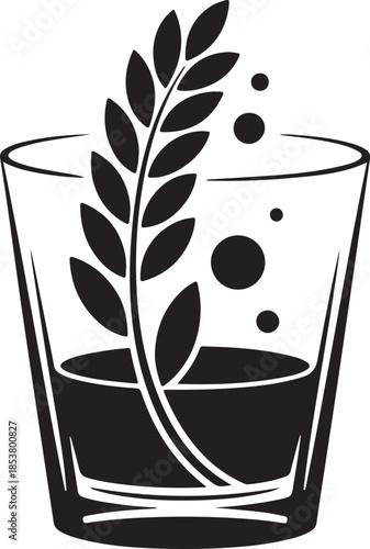 Stylized whisky glass with wheat stalk minimalist illustration