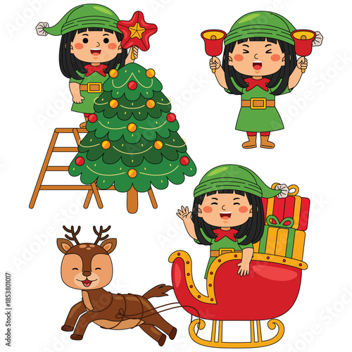 Elf Girl Cartoon Christmas Character