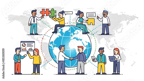 Global Business Teamwork and Connection: People Connecting Around the World