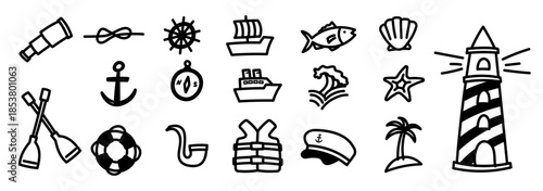 nautical doodle sea element sailor set doodle hand drawing