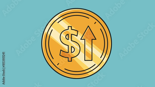 Golden dollar coin with upward arrow symbolizing financial growth and profit increase