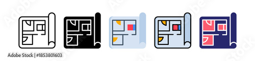Floor Plan Multiple Style Icon Set Collection. 
