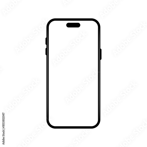 Dynamic island flagship smartphone mockup with bezel less black front view isolated on transparent PNG vector illustration