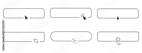 Register now line frame border with arrow, mouse pointer, Button click here, action for web, simple ui ux design element. Press, search box.