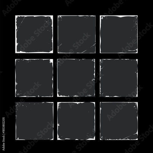 Distressed squares featuring aged paper or vinyl album artwork textures, providing a versatile collection of graphic elements for old school designs and vintage overlays