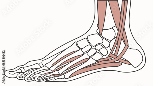 Human Foot Anatomy Diagram: Bones, Muscles, Tendons. Detailed Skeletal & Muscular System Illustration.