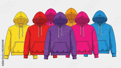 Colorful Plain Hooded Sweatshirts Group Garment Apparel Vector