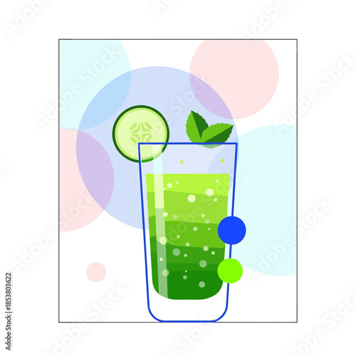 Refreshing detox drink in abstract colorful background  