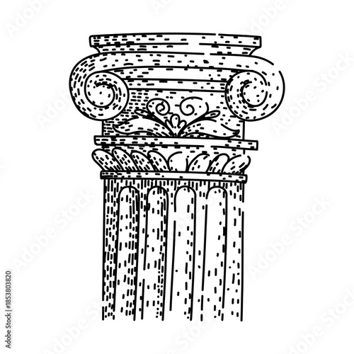 Drawing an elegant classical column showcasing architectural detail, featuring volutes and fluting, representing history, culture, and traditional design elements