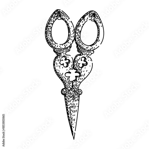 Vintage ornate illustration of elegant tailoring shears capturing a classic craftsmanship and traditional design element, ideal for craft, fashion, and history themes